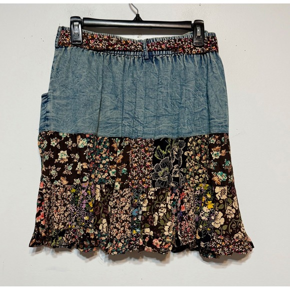 NWT Young Threads Fairy Grunge Patchwork Denim Skirt Womens Size XL Hippie Chic - Picture 2 of 7